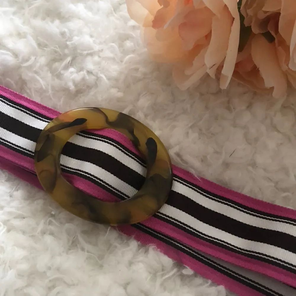 J Crew Pink brown and white resin and ribbon belt